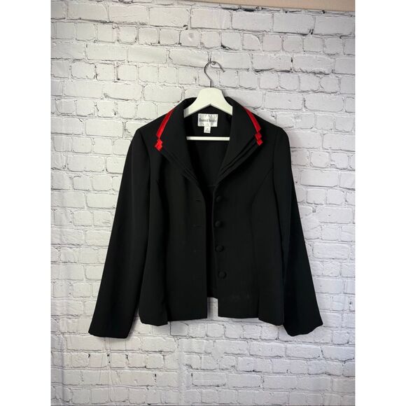Danny and Nicole Black Red Satin Trim Blazer Size 10 - Picture 1 of 9